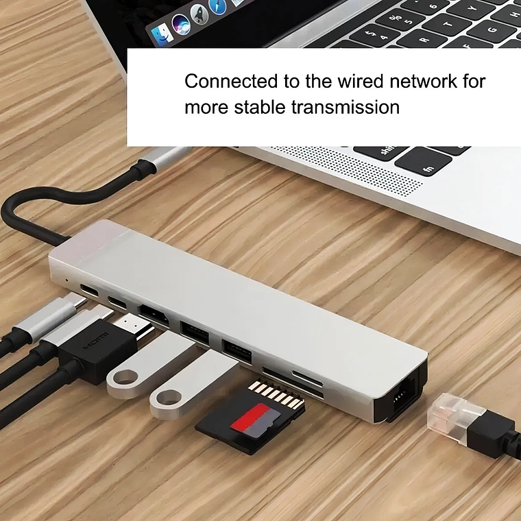 Hub USB Tipo C 8 en 1 Docking Station HDMI 4K RJ45 SD/TF PD 87W 6