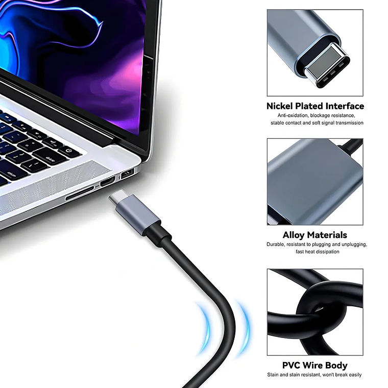 Adaptador Cable USB Tipo C a HDMI 4K 1,8  Plug and Play 6