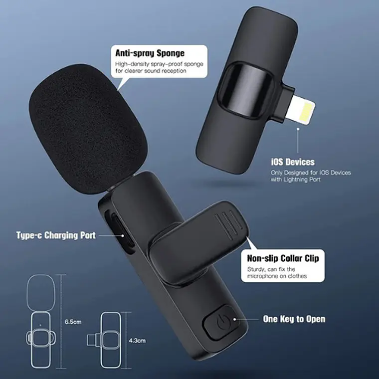 Micrófono Para iPhone Bluetooth Solapa Lavalier Inalámbrico 6