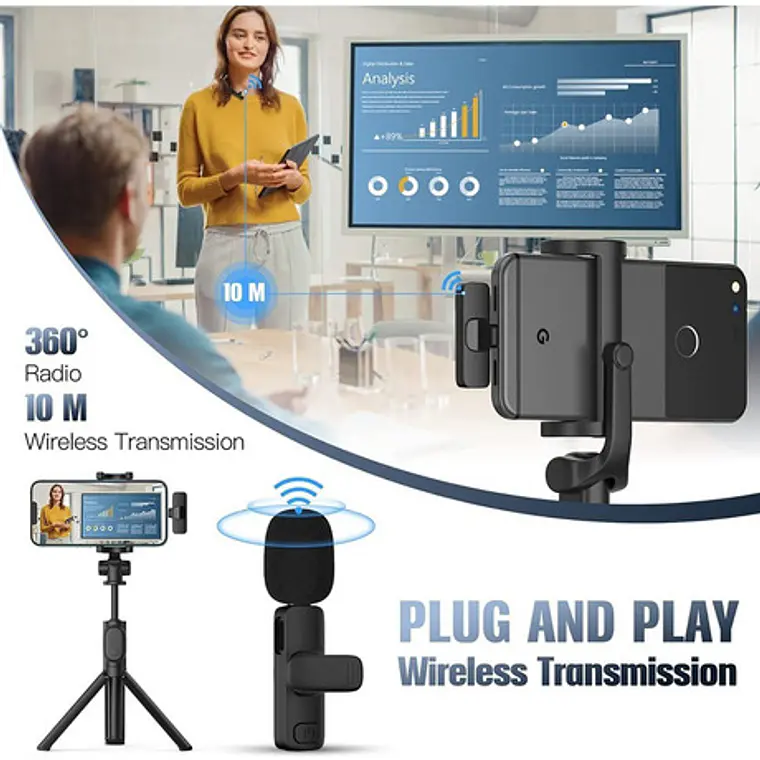 Micrófono Para iPhone Bluetooth Solapa Lavalier Inalámbrico 7