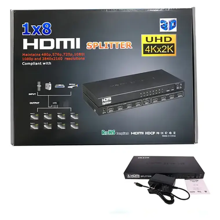 Splitter Hdmi 1x8 Salidas 1080p 2k4k Amplificador C/fuente 4