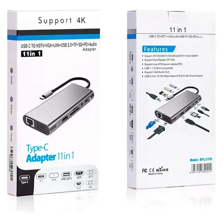 Adaptador Hub 4k 11 En 1 Usb-c Multipuertos Byl-2110 8