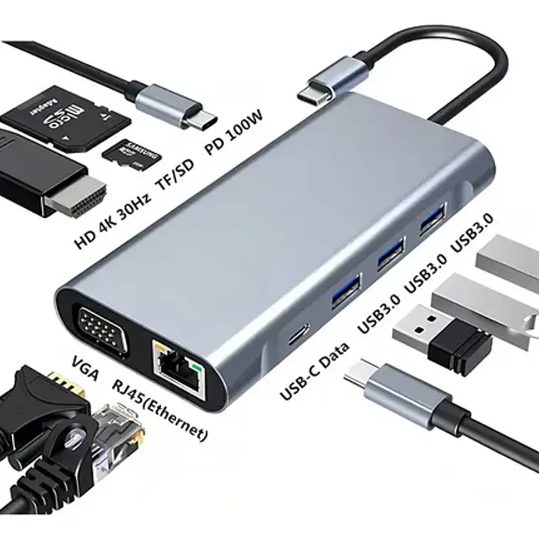 Adaptador Hub 4k 11 En 1 Usb-c Multipuertos Byl-2110 12