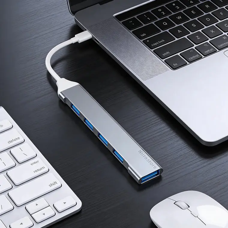 Adapatador Hub Usb 3.0 A 4 Puertos Para Notebook Macbook Gris 3