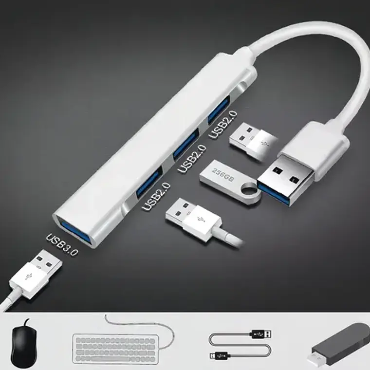 Adapatador Hub Usb 3.0 A 4 Puertos Para Notebook Macbook Gris 4