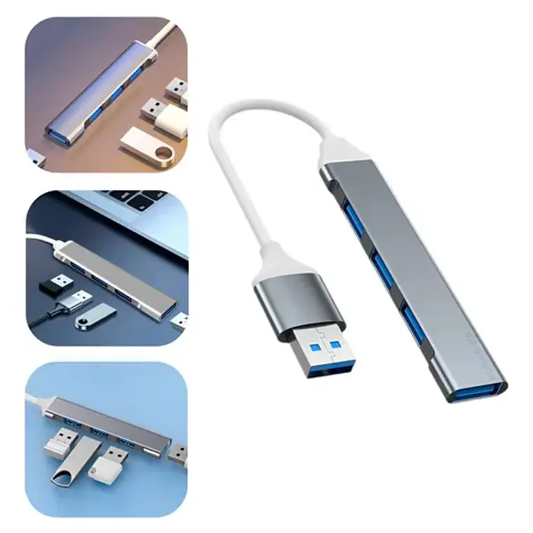 Adapatador Hub Usb 3.0 A 4 Puertos Para Notebook Macbook Gris 5