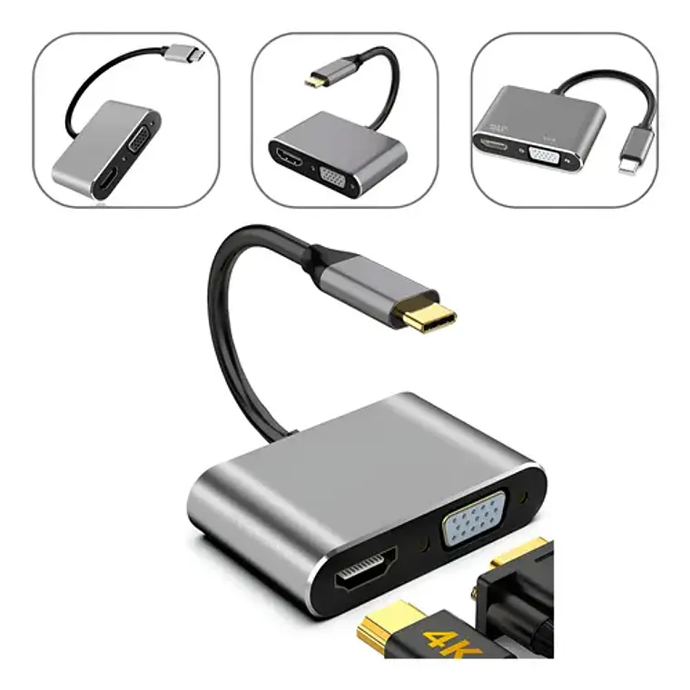 Adaptador Usb Tipo C 2 En 1 Vga Y Hdmi 4k /e 1