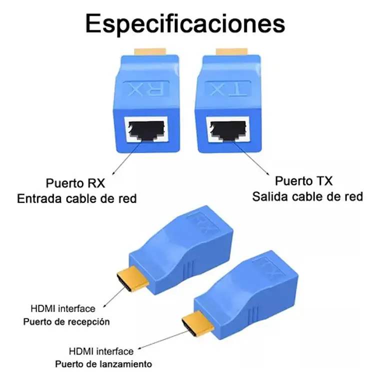 Extensor Hdmi A Hdmi 30m Decuado Para Cable Cat6 Rj45 1080p 9