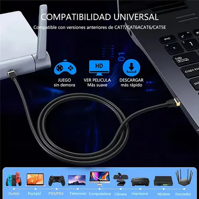 Cable Ethernet Cat8 10m Alta Velocidad 40gbps Rj45 Compatible Outdoors 3