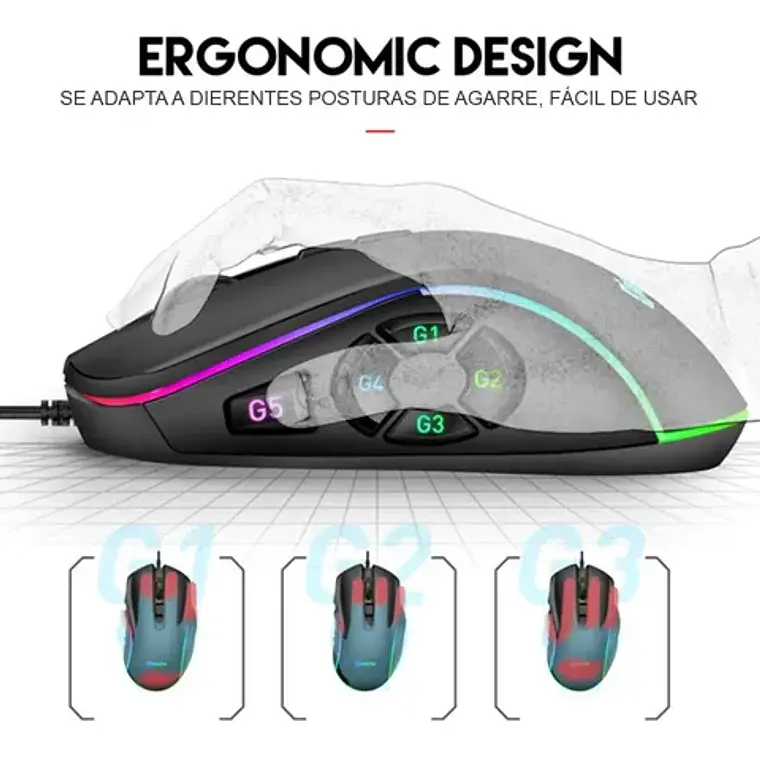 Mouse Gamer Óptico Weibo X9 720dpi 10 Botones Usb Color Negro 3