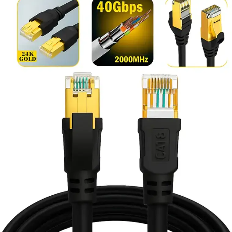 Cable Red Cat8 Premium Alta Calidad 1.5m Rj45 Negro 40gbps 1