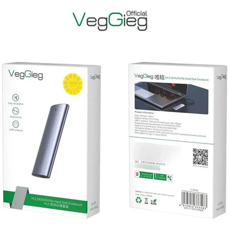 Cofre Para Disco Duro Veggieg Usb 3.0 Ssd M.2 Pcie Nvme 10gb 5