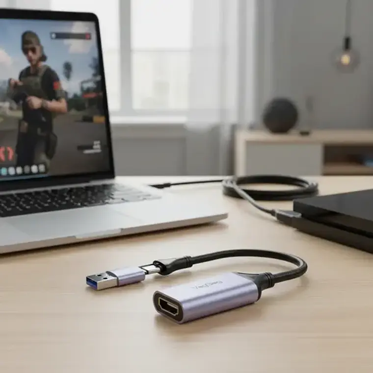 Capturadora De Video Externa Veggieg 4k 60hz 1080p Tipo C 3.0 Usb Gris Ps/ Xbox / Switch - Alta Calidad Streaming 3.0 Plateado 6