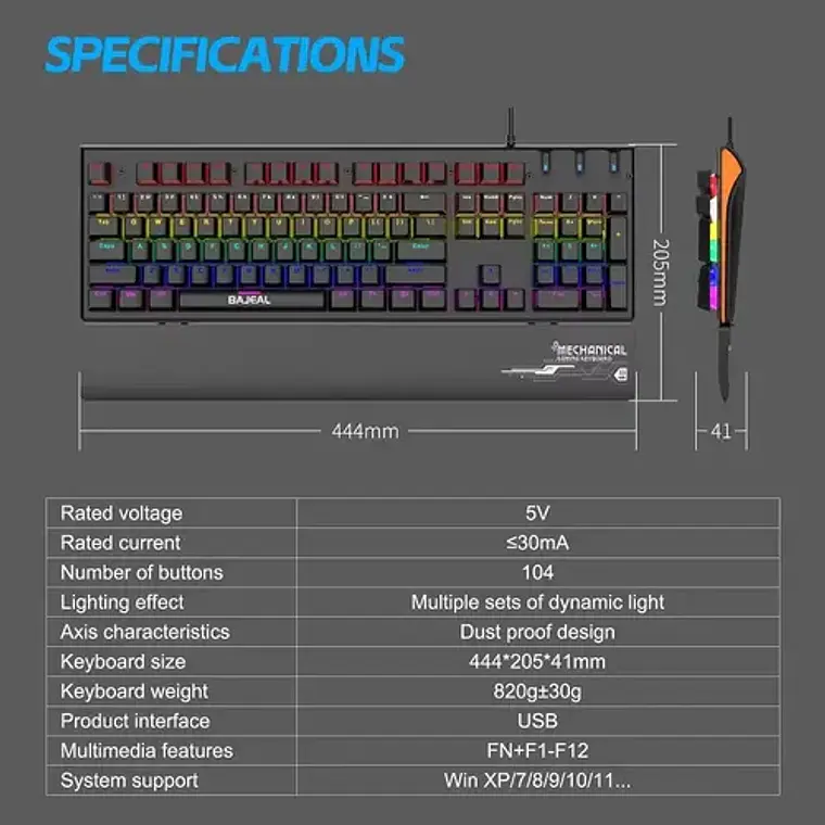 Teclado Gamer Bajeal Mecánico Rgb Con Teclas Anti Ghosting 10