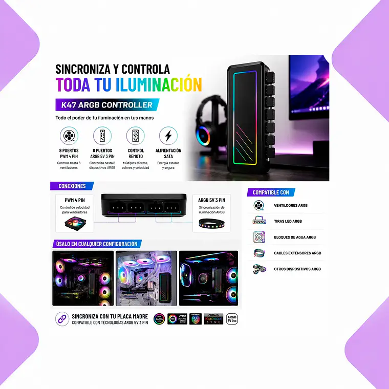 Controlador De Luces Regrigeracion Liquida Ventiladores Rgb Argb Hub Pwm 10 Ventiladores 10 Puertos Argb 5v 3 Pines Con Control Remoto Sincronización Placa M 2