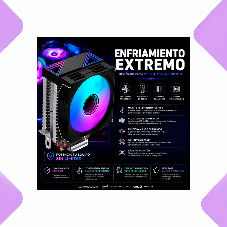 Disipador Ventilador Para Pc Cpu Argb 90mm 2 Heatpipes Cobre Intel Lga1700 1200 115x Amd Am4 Am5 Ventilador Silencioso Alto Rendimiento 130w Gaming Pc 2