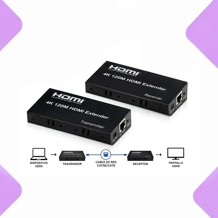 Extensor Hdmi 120m Cat5e Cat6 Full Hd 1080p Rj45 Repetidor Hdmi Largo Alcance Transmisor Receptor Plug And Play Compatible Tv Proyector Monitor 1