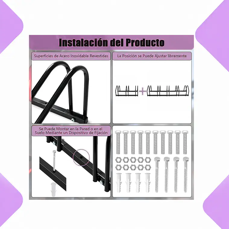 Bicicletero para 4 Bicicletas de Acero Negro 2