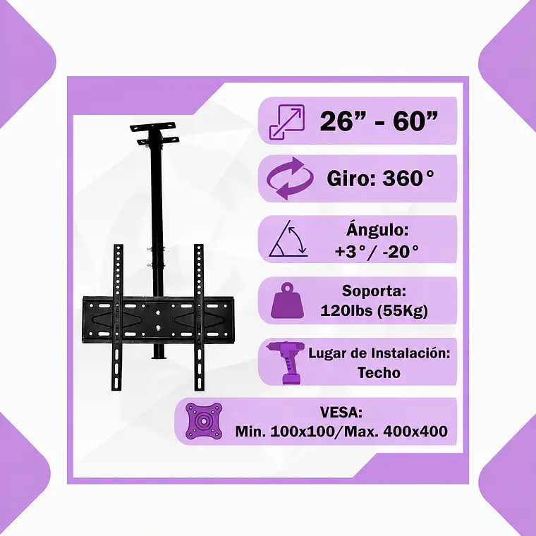 Soporte TV de Techo 26 a 60 Pulgadas 360 3