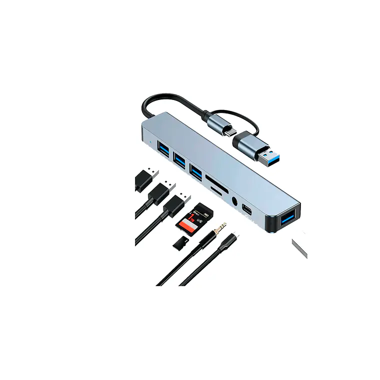 Hub USB-C 8 en 2 con SD, TF y Jack 2