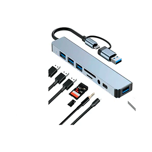 Hub USB-C 8 en 2 con SD, TF y Jack