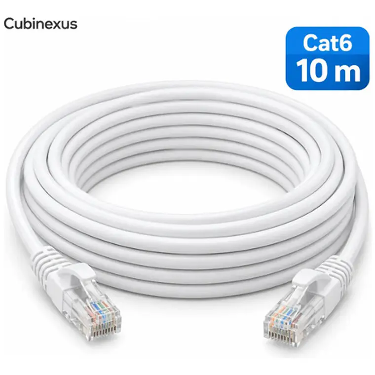 Cable de Red Ethernet Cat6 Cubinexus 10 Metros Blanco RJ45 UTP Gigabit 1