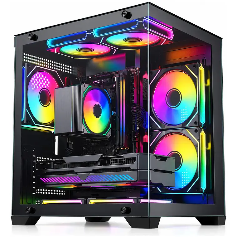 Gabinete PC Gamer Pecera Micro ATX Vidrio Templado Negro 1