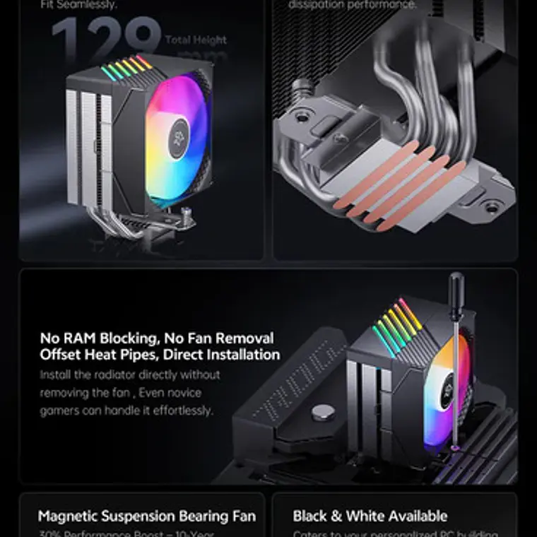 Disipador CPU por Aire ARGB 4 Heatpipes 200W Intel AMD Negro 2