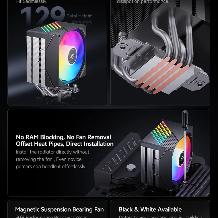 Disipador CPU por Aire ARGB 4 Heatpipes 200W Intel AMD Negro 4