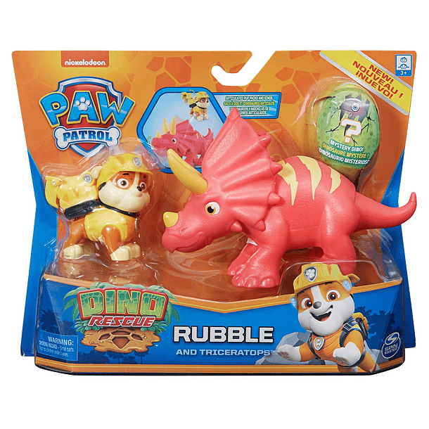 Patrulha Pata Dino Rescue - Figura Rubble + Triceratops 1