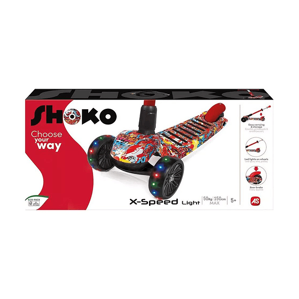 Shoko - Trotinete 3 Rodas X-Speed Light Vermelho e Preto  1