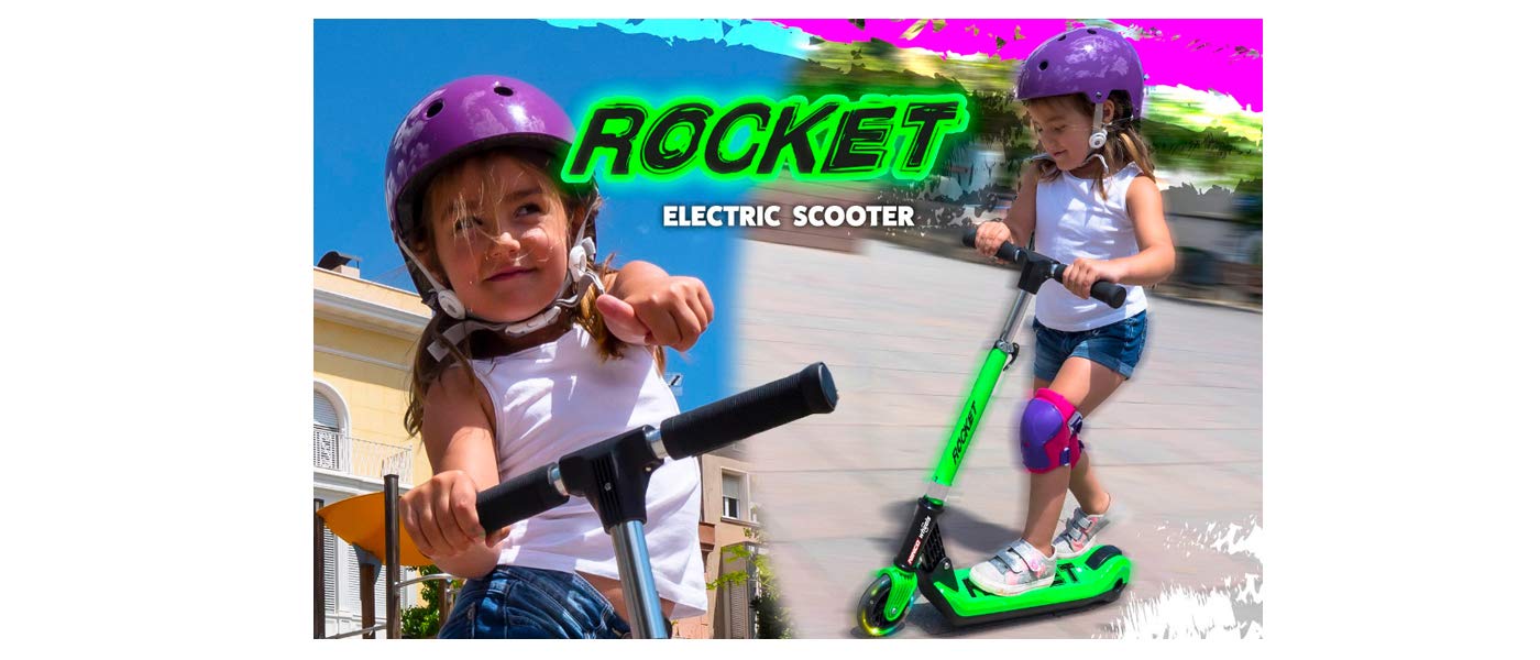 Ninco Wheels E-Scooter JR Rocket Green – Patinete Eléctrico Plegable Para Niños, +6 Años, Ligero 4kg, Autonomía 10km, Luces LED