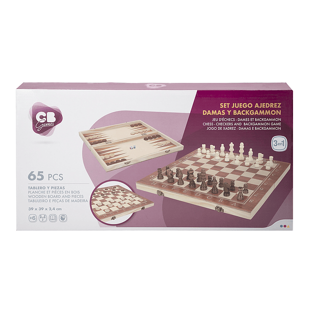 CB Games - Jogo de Xadrez + Damas + Gamão de Madeira 1