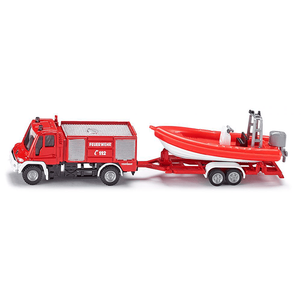 Siku - Unimog Carro dos Bombeiros com Barco a Reboque 