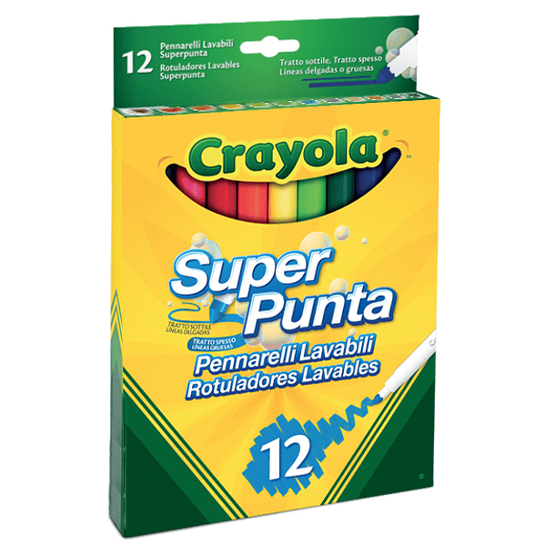 Crayola - 12 Marcadores Super Ponta de Cores Lavável 