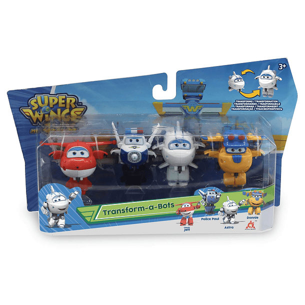 Super Wings - Pack 4 Transform-a-Bots Jett + Paul + Astra + Donnie 