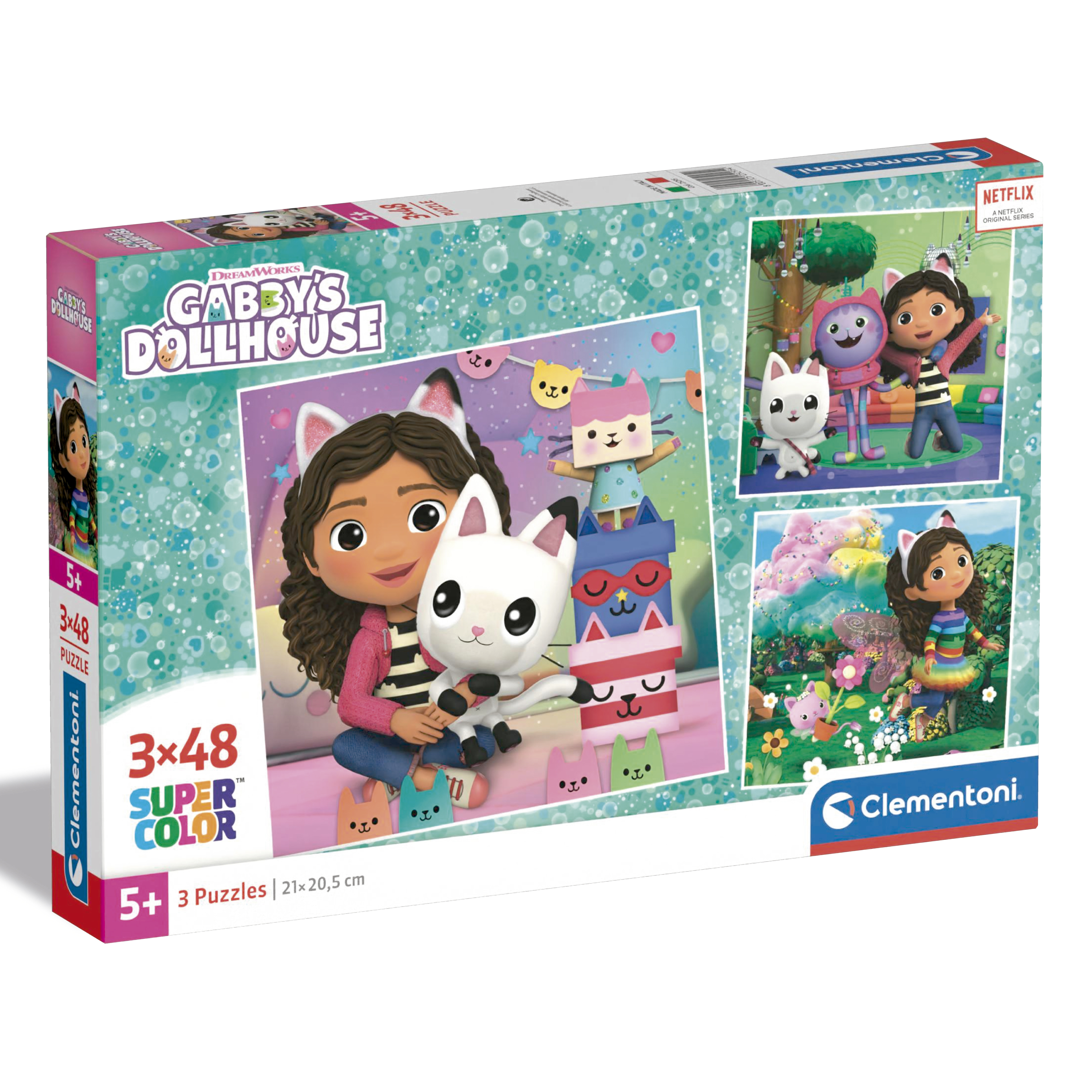 Puzzle 3 x 48 pçs - Gabby's Dollhouse com os Amigos | Cubos Luminosos