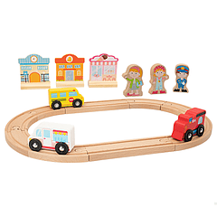 Woomax - Circuito Pista com Veículos e Figuras em Madeira