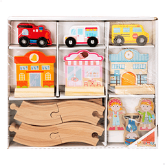 Woomax - Circuito Pista com Veículos e Figuras em Madeira