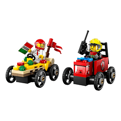 Pack de Carros de Corrida Pizza vs. Carro dos Bombeiros