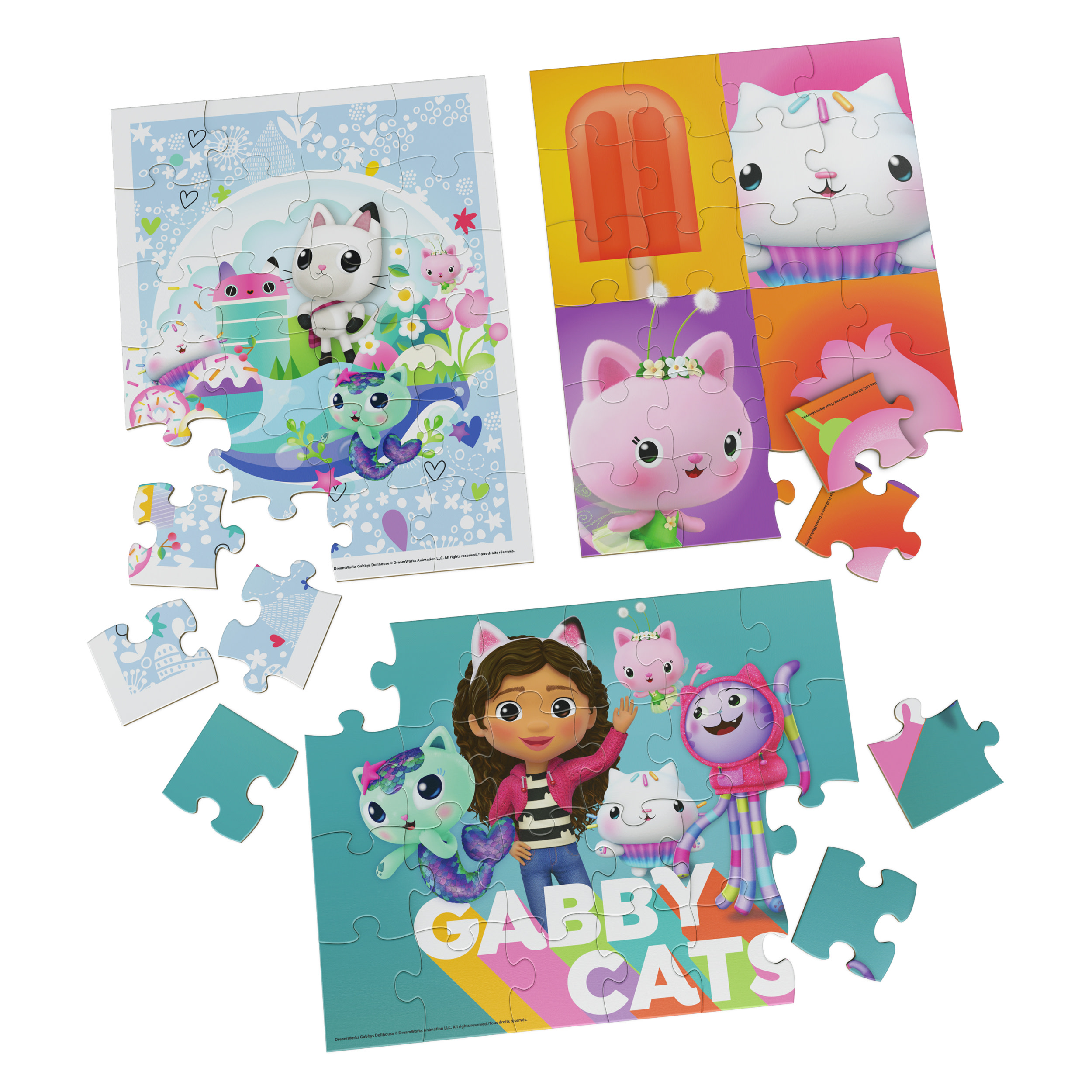 Gabby's Dollhouse - 3 Puzzles de Madeira | Cubos Luminosos