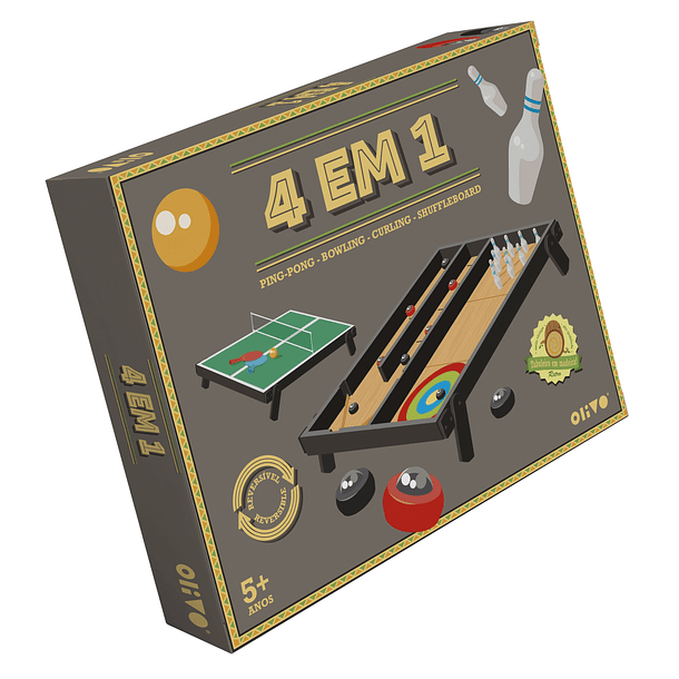 Olivo - Mesa 4 em 1 Ping-Pong, Bowling, Curling e Shuffleboard 1