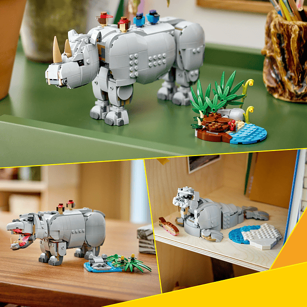 Animais Selvagens: Rinoceronte Majestoso com Aves 8