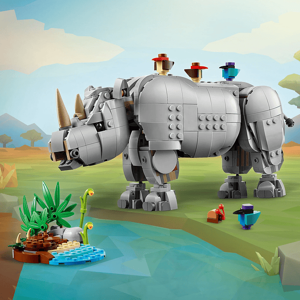 Animais Selvagens: Rinoceronte Majestoso com Aves 5