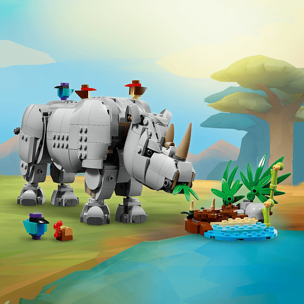 Animais Selvagens: Rinoceronte Majestoso com Aves 6