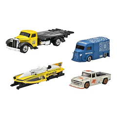 Hot Wheels Premium - Conjunto Speed Waze, Classic Hydroplane, Citroën H Van, Toyota Stout Drift Truck