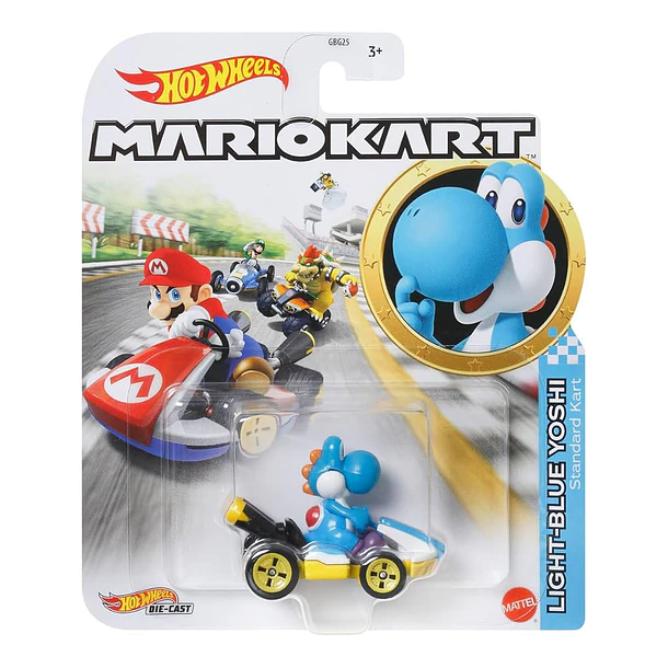 Hot Wheels Mario Kart - Light Blue Yoshi Standard Kart 