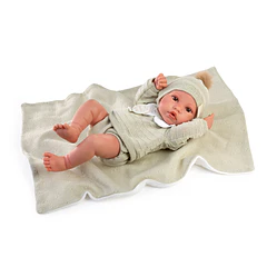 Boneco Erik Recém-Nascida 42 cm com Manta Verde