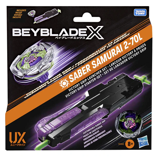 Beyblade X - Pião e Lançador Victory Grip Saber Samurai 2-70L 1