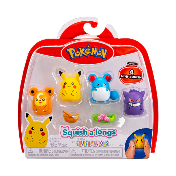 Squish a Long Pokémon - Mini Squish Pikachu + Gengar + Teddiursa + Marill 